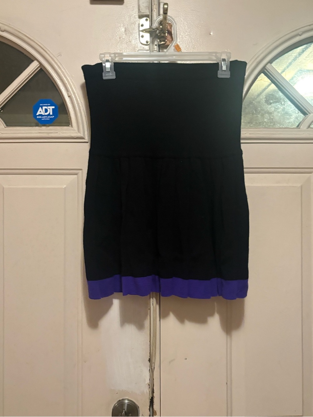 Black Mini Skirt with Purple Hem - Women's Stretch Tube Skirt